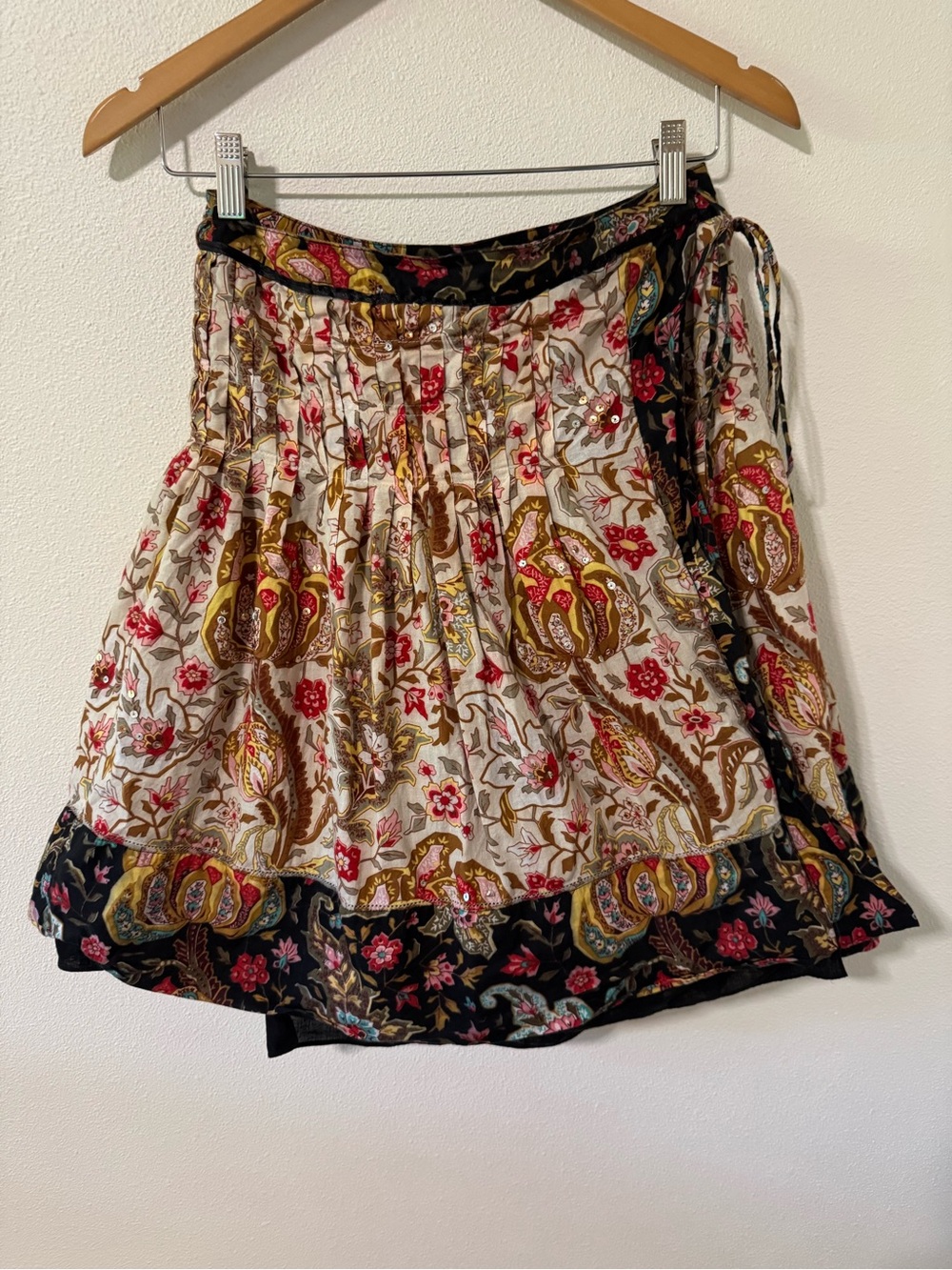 Vintage DKNY Sequin Retro Floral Wrap Skirt Multicolor Black Trim Bohemian-4